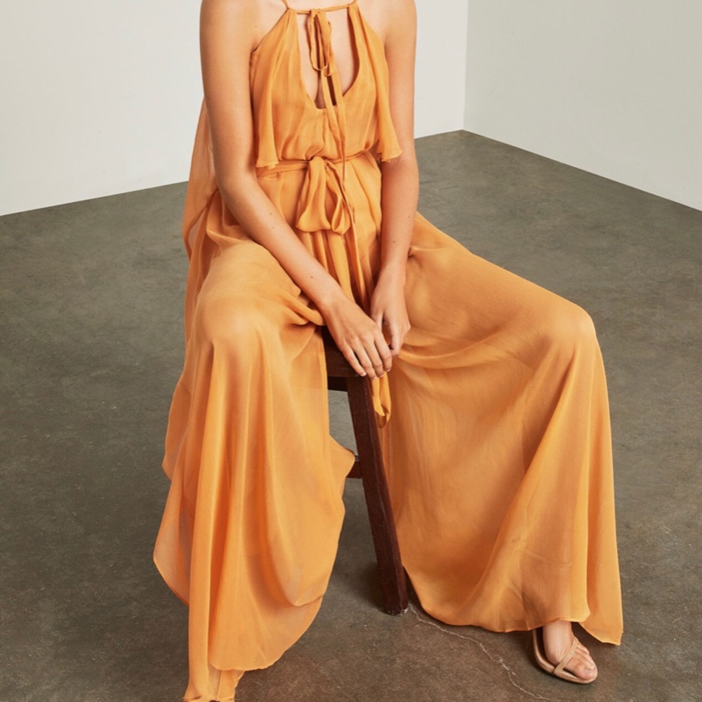 Sleeveless Silk Chiffon Wide-Leg Jumpsuit